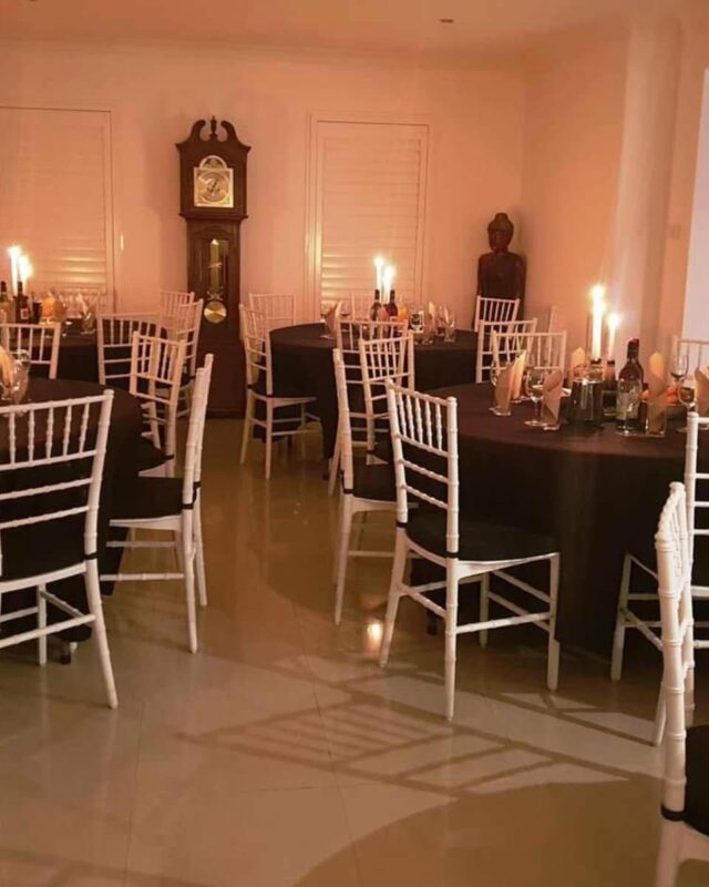 Tiffany chair and table setup for party hire west pennant hills event