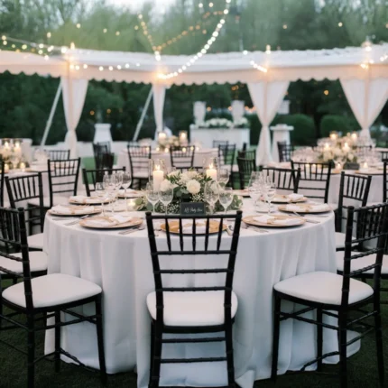 Black Tiffany chairs event setup Sydney reception venue